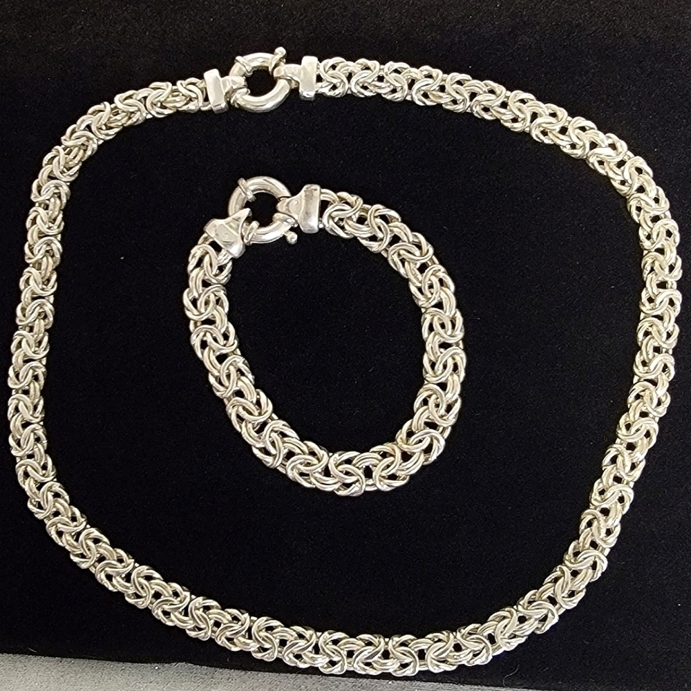 STERLING Silver Byzantine Style Necklace and Bracelet Set - Picture 5 of 6